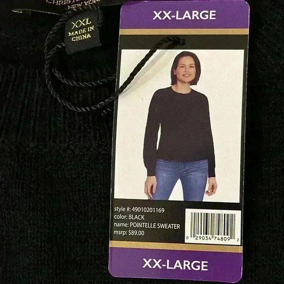 Christian Siriano New York black long sleeve pointelle sweater size XXL … - Picture 4 of 8